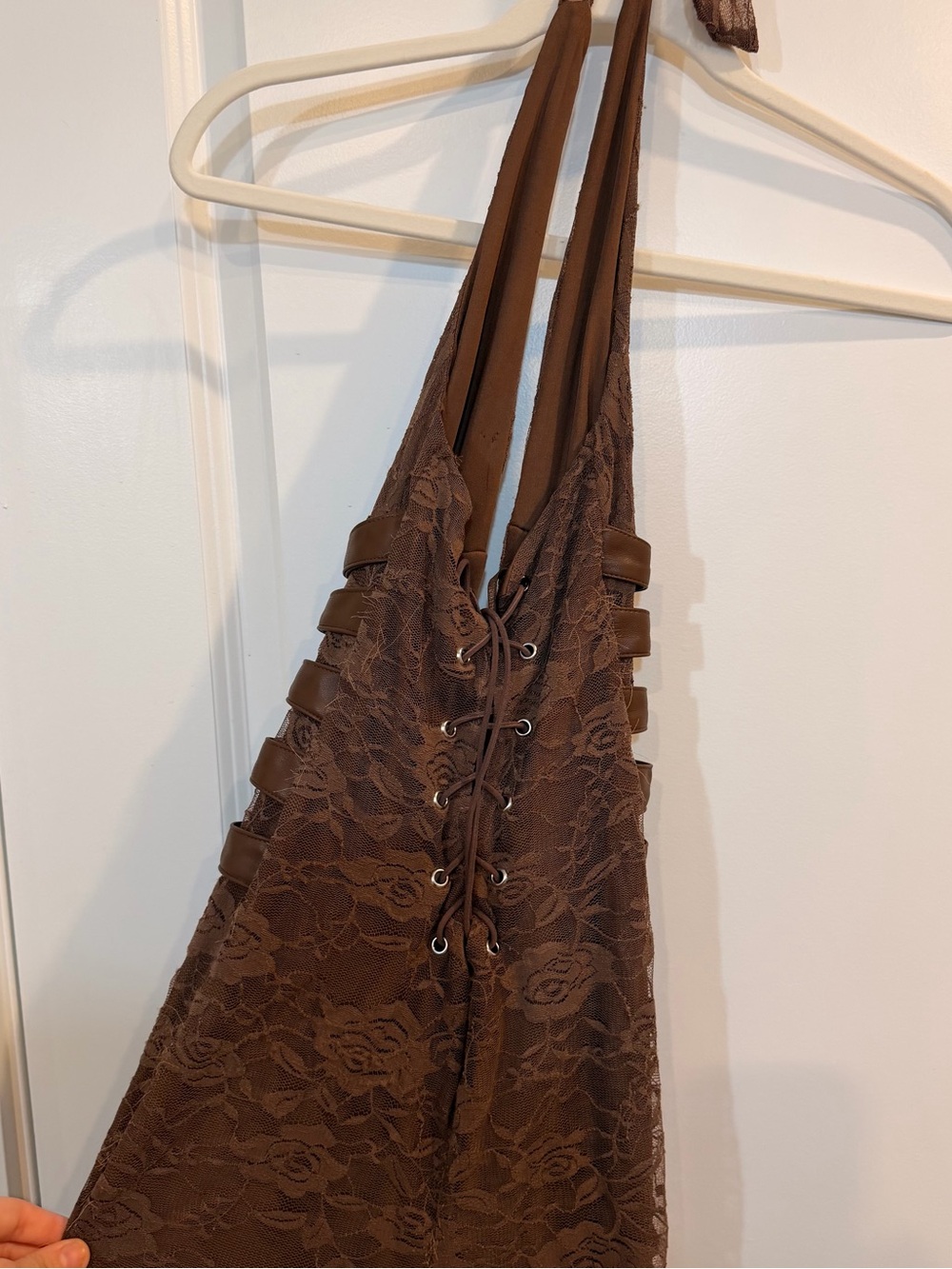 Outcast Sawyer Mocha Jumpsuit Brown Lace Halter with Plunge Neck - Picture 5 of 7